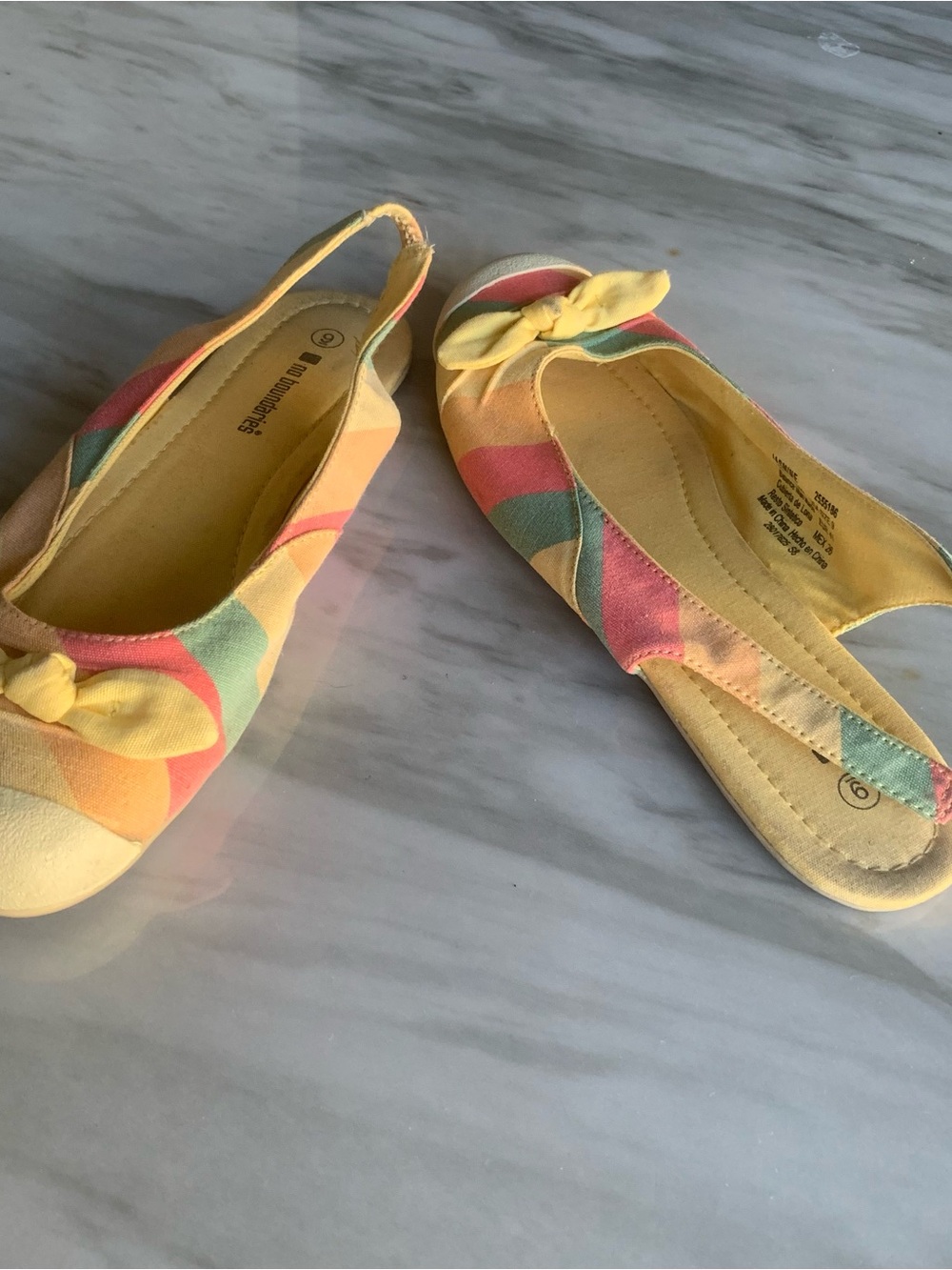 No Boundaries Pastel Multi-Color Slingback Flats with Bow Accent